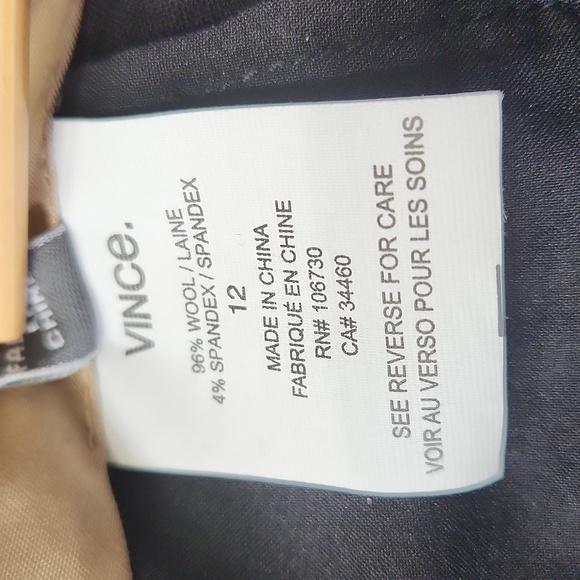 VINCE. WOMENS PANTS LIGHTWEIGHT WOOL BLEND SIZE 12 BLACK COLOR - Picture 8 of 15
